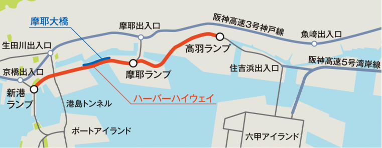 ハーバーハイウェイに関する道路図