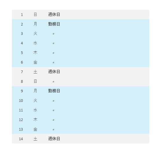 毎日勤務の勤務サイクル