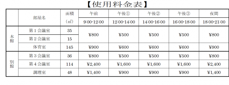 料金表